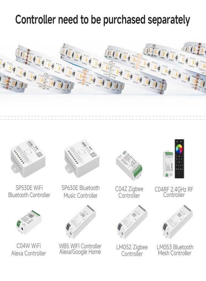 BTF-LIGHTING شريط إضاءة LED من BTF-LIGHTING طراز 5050 RGBW RGB+ أبيض دافئ (2700-3000 كلفن) بأربعة ألوان في شريط واحد، يعمل بجهد 24 فولت تيار مستمر، طوله 5 أمتار (16.4 قدم)، كثافته 60 مصباح LED/متر، متعدد الألوان، مقاوم للماء والغبار IP30، أبيض، بقطر لوحة دوائر مطبوعة 12 مم، مناسب لغرف النوم والمطابخ والديكور المنزلي (بدون محول أو وحدة تحكم). - Image 3